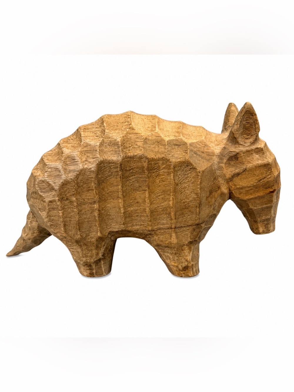 Wood Carved Armadillo Primitive Style Eclectic Figurine Chiseled Abstract